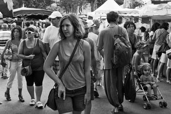 A student at a Market in Languedoc Rousillon Region